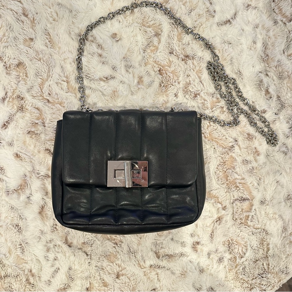 INZI Black Quilted Leather Crossbody Shoulder Bag